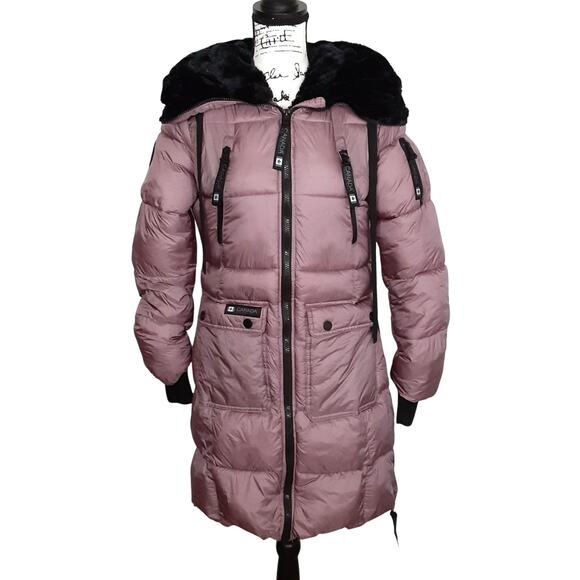 Canada Weather Gear Womens S Long Puffer Jacket Faux Fur Mauve Pearl Winter Coat - Picture 2 of 9